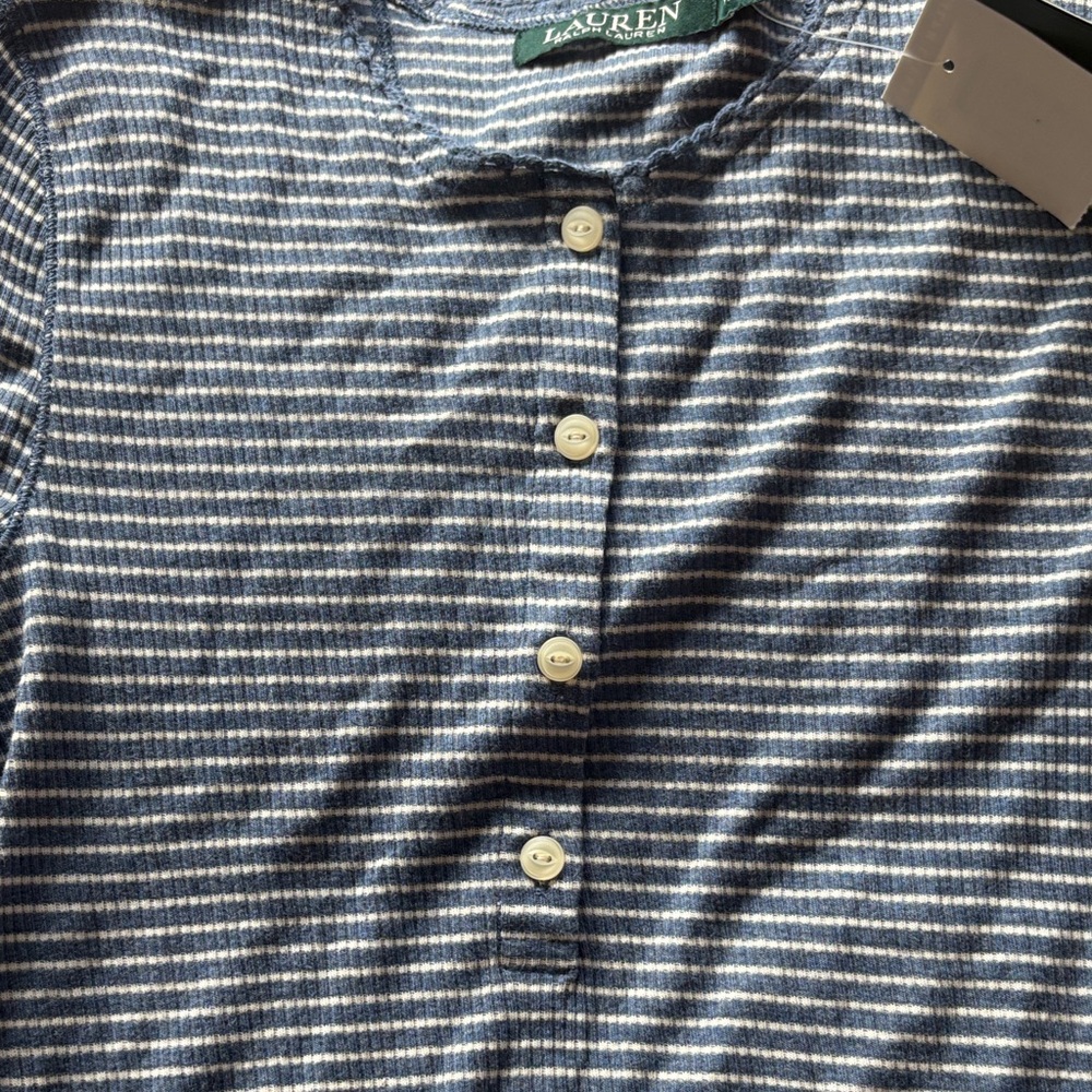 Ralph Lauren Blue Striped Long Sleeve Henley - Picture 4 of 5